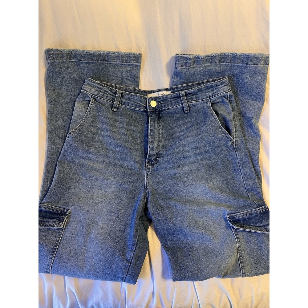 KanCan Cargo Jeans Women's 11/29 Wide Leg Bootcut High Rise Light Wash